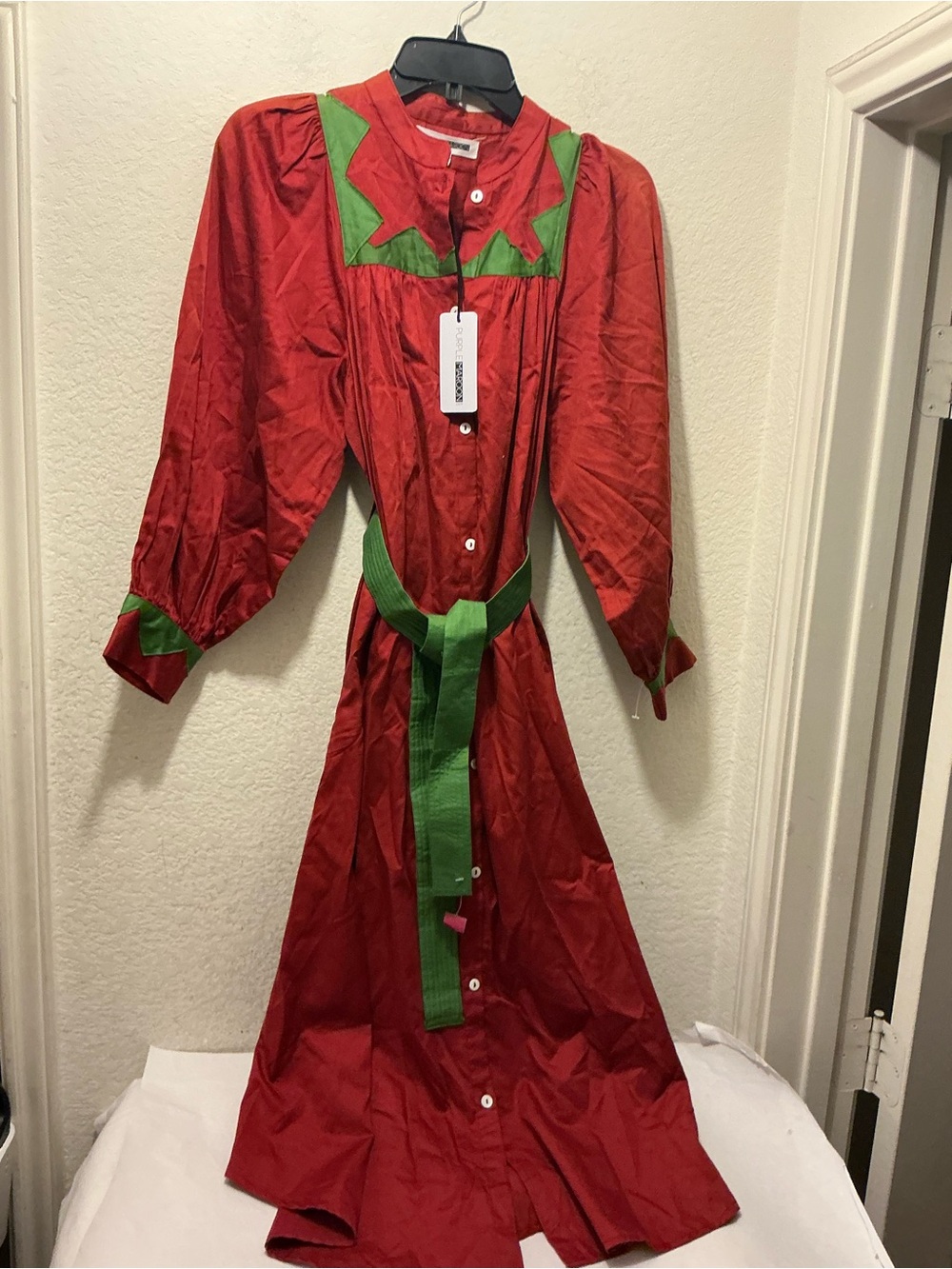 NWT purplemaroon dress red yoke dress Red Maxi Dress with Green Trim $308